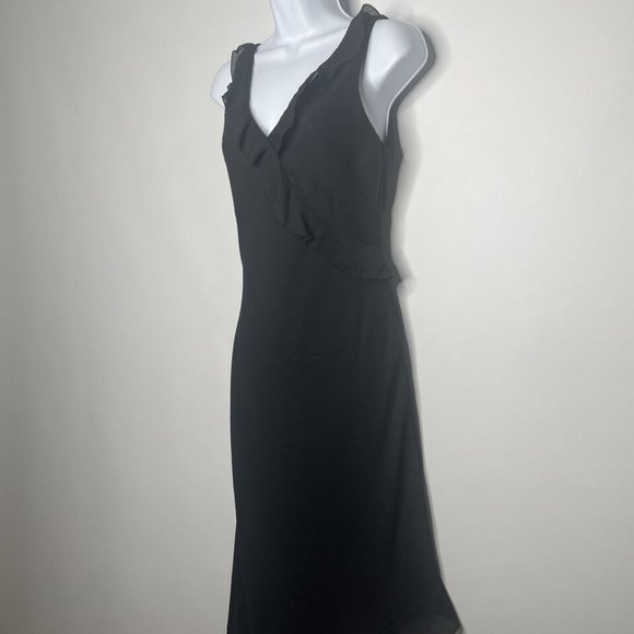 Vintage 90s City Triangles Black Ruffled Chiffon Asymmetric Sheath Dress - Picture 7 of 8